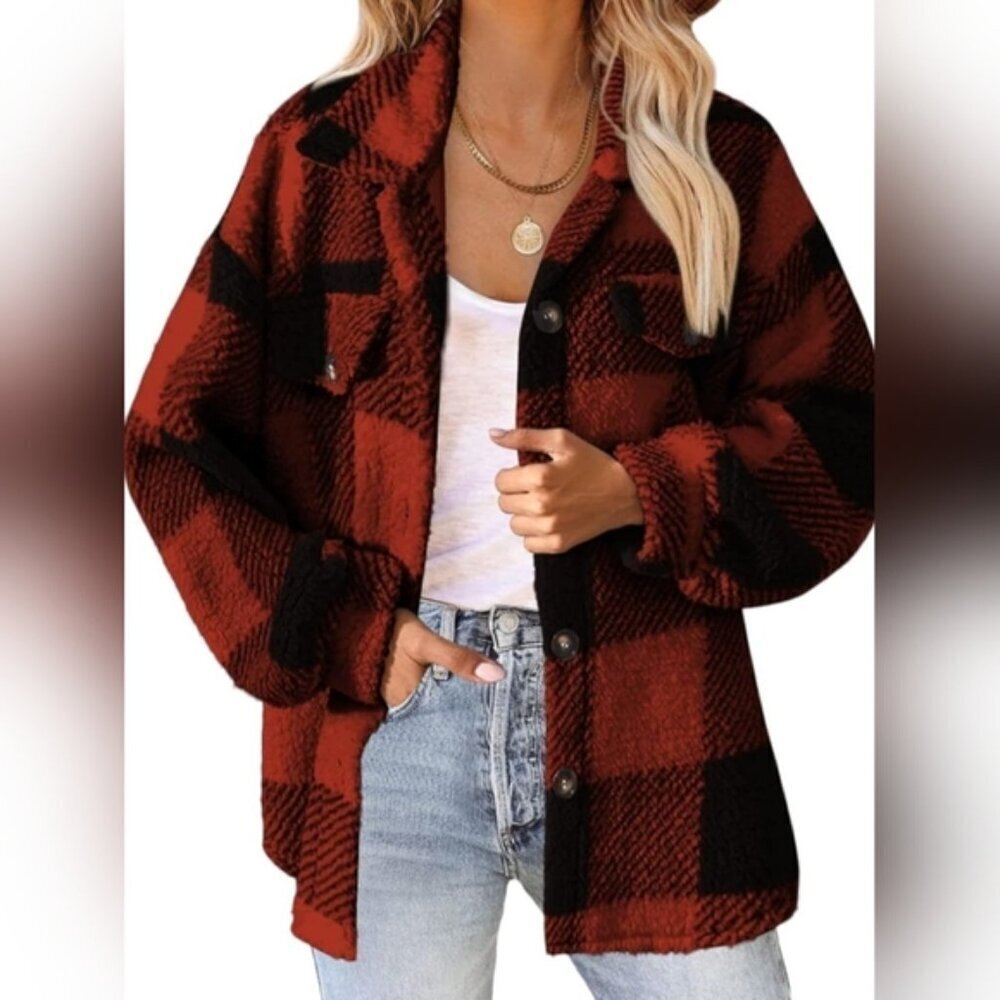 Wild Skye Red Black Plaid Soft Button Down Shacket Womens XXL